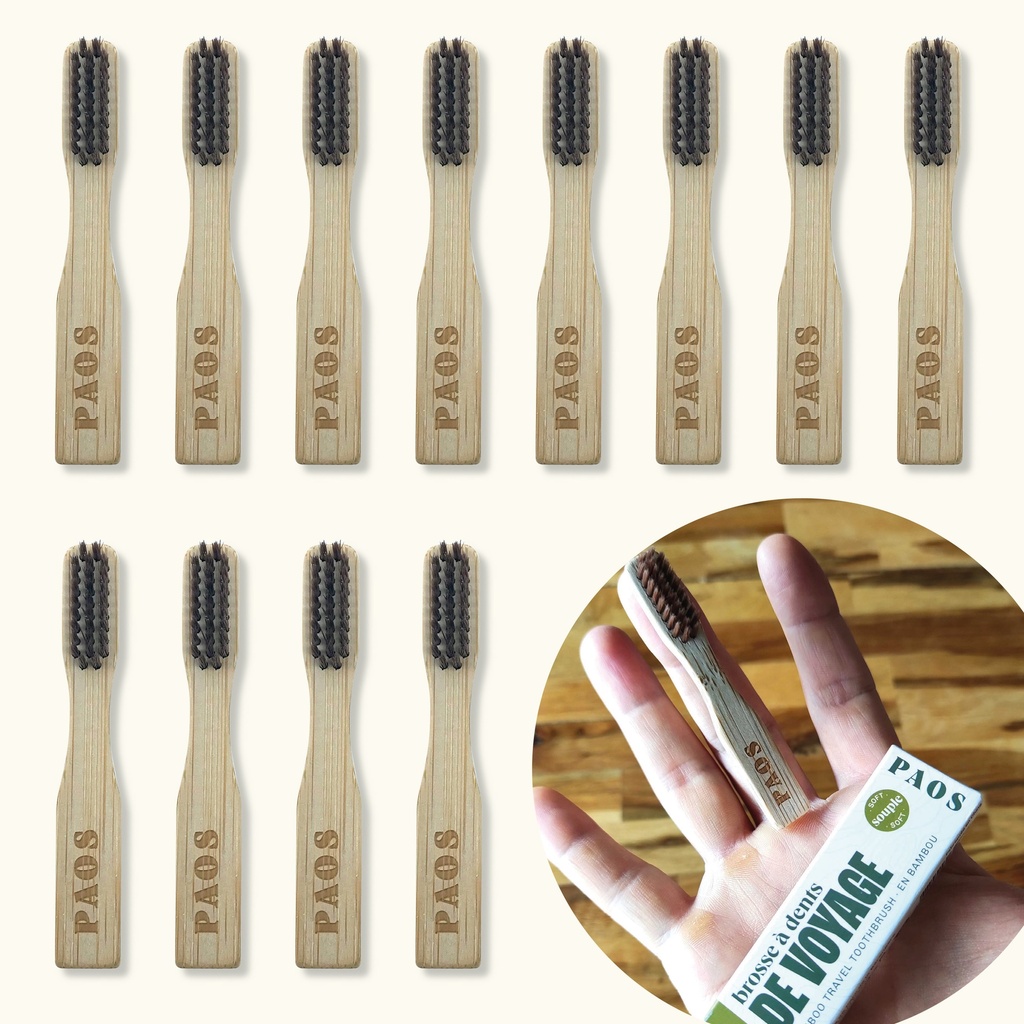 PAOS - Brosses à dents de voyage en bois - 3g X 12