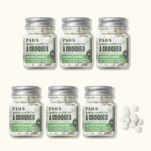 [4PS00026] Lot de 6 dentifrices à croquer BIO - menthe fraîche - travel