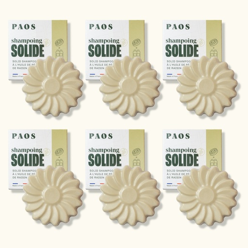 [4PS00039] PAOS - Kit de 6 shampoings solides - à l'huile de pépins de raisin bio - travel - 480g